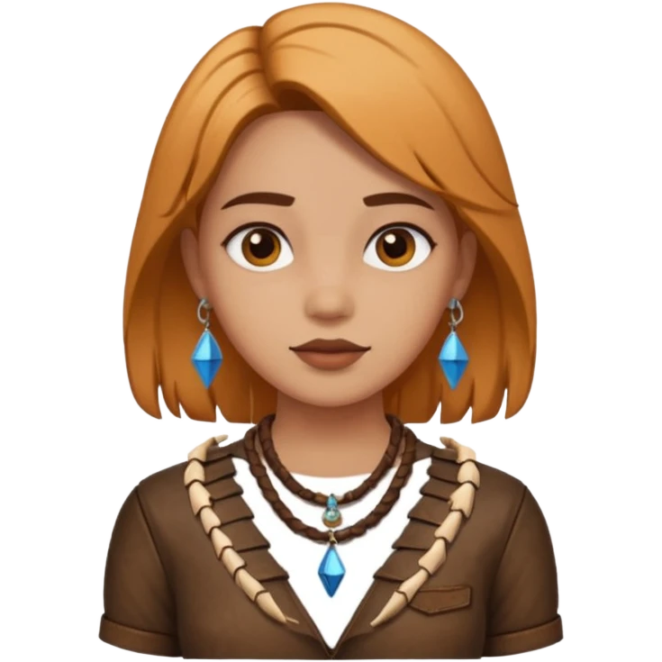 ancient girl wearing fish bone necklaces and leather shirt emoji
