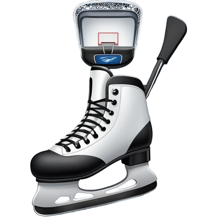 Please, make An icon featuring close-up shots of key hockey equipment: a hockey stick, puck, and skates. The background shows a packed stadium with cheering fans, bright arena lights, and an icy rink. Transparent background highlights the essentials of the game and the thrill of the sport. emoji