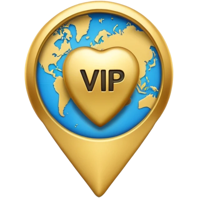 map pin with VIP letters and video icon, exclusive look, premium video location, apple style emoji emoji