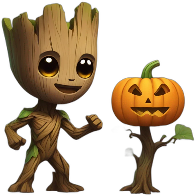 groot with pumpkin head emoji