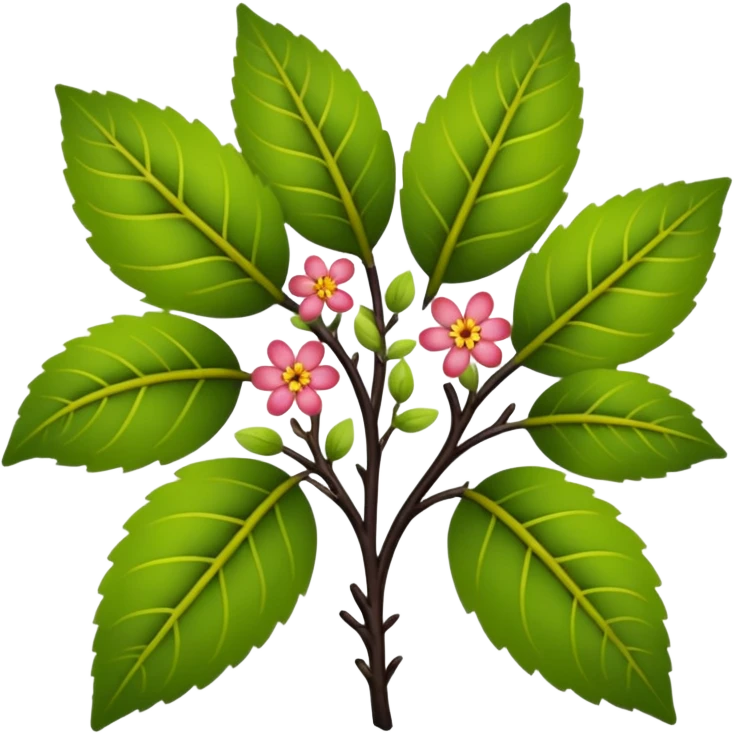 dull green leaves & colorful flowers filigree design & small fruits & ebony branches, extremely detailed, complex design emoji