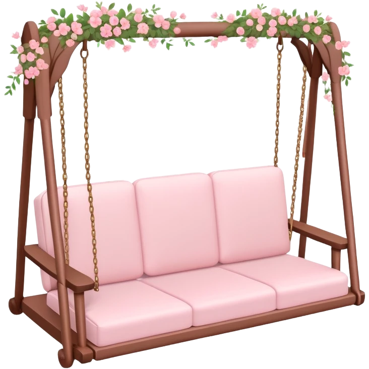Romantic pastel pink wooden couch-swing with tiny flowers around emoji