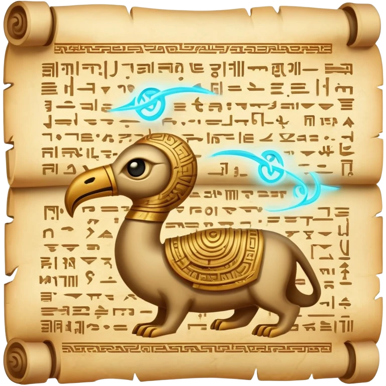 A creature composed of ancient scrolls and papyrus that have gained consciousness, hieroglyphs on its surface glow with arcane energy. emoji
