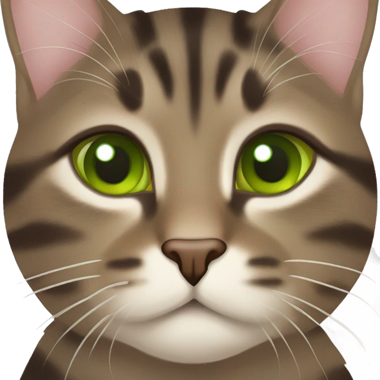 Dark Brown europen tabby cat Green eyes, beige mouth with hearts emoji