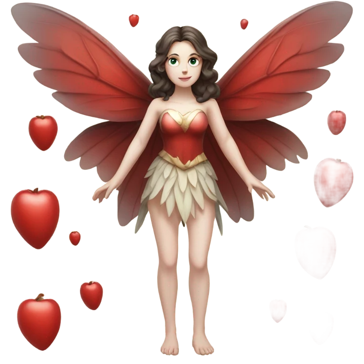 Pale skin, brunette fairy woman with red wings full body emoji