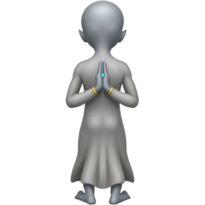 fullbody STANDING AND PRAYING HANDS gray alien FROM BEHIND  BACKVIEW emoji