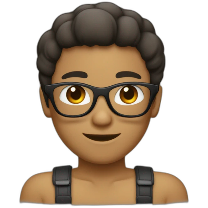 Garçon cheveux noirs et lunette avec un bob sur la tête couleurs de peaux baige emoji