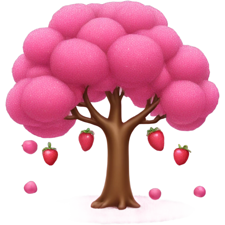 Pink tree with glitter and fruit emoji