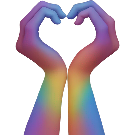 two hands coming together in a heart shape.The hands can be different skin tones to emphasize inclusivity and diversity. The background could have a subtle rainbow gradient to represent harmony and positive vibes. emoji
