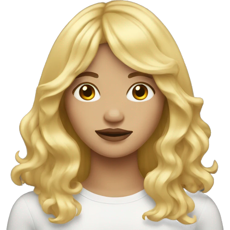 White women with curtain bangs and long golden hair emoji