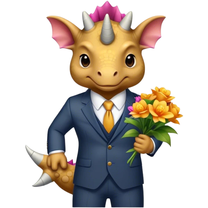 triceratops in suit holding flowers emoji