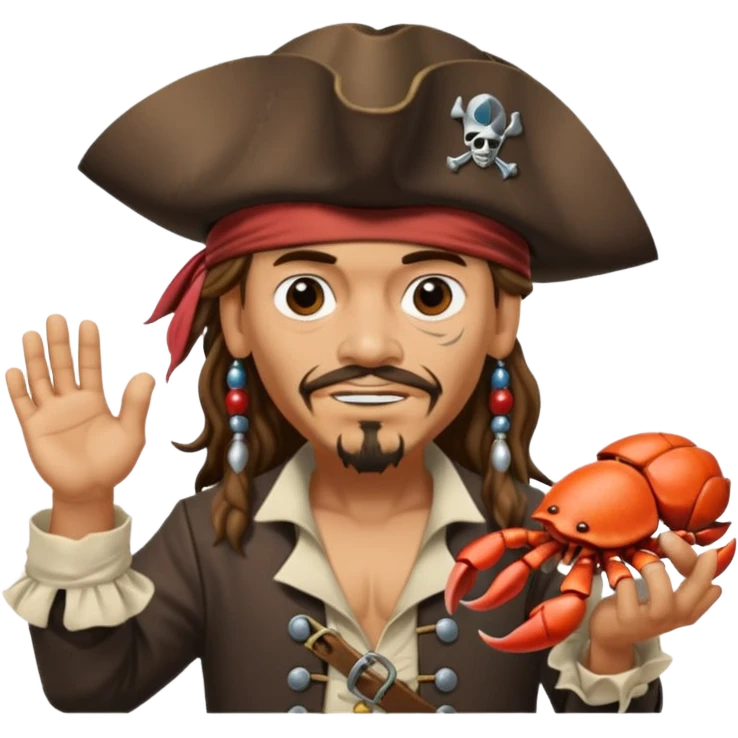 jack sparrow from the film pirates of the caribbean, shooo-ing the stone-crab.
- jack is sideways, mimicing to the left
 emoji