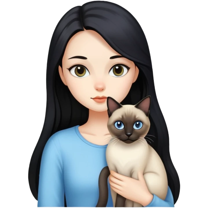 girl with black long hair with a Siamese cat emoji
