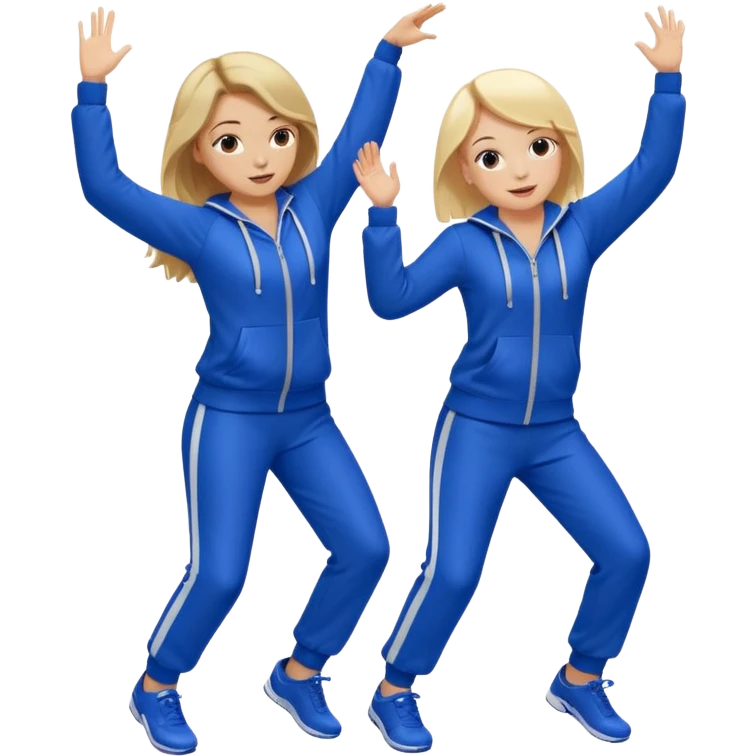 two girls dancing one is blond and one is brunette they are wearing royal blue track suits emoji