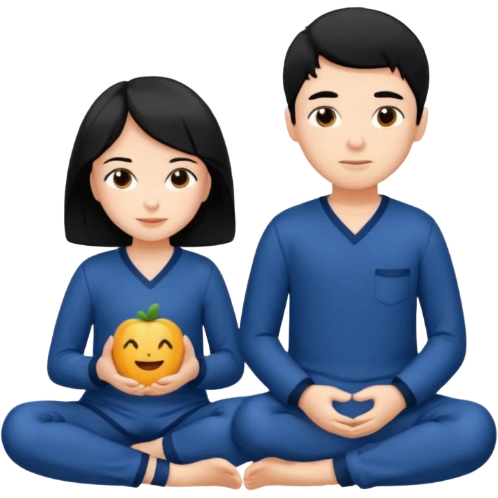 black haired boy and a girl in navy blue pajamas emoji