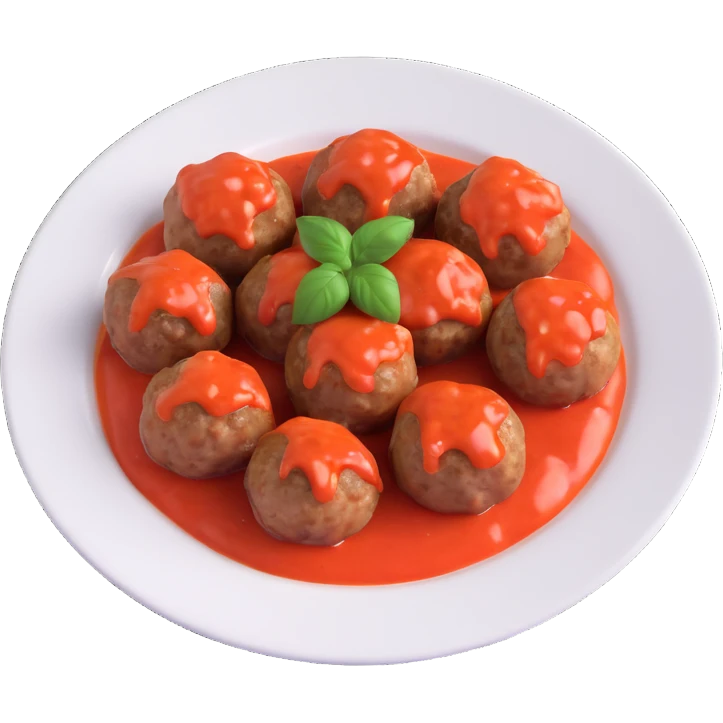 a plate of meatballs with tomato sauce, 3D emoji style emoji