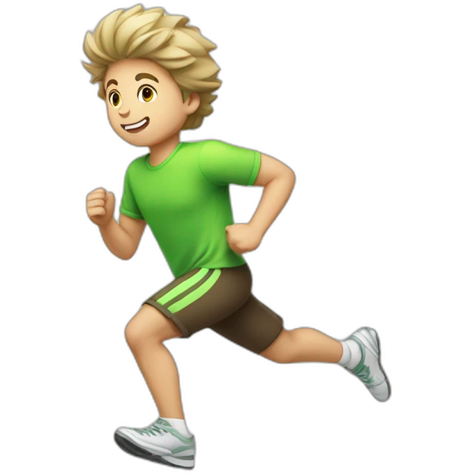 Green-highlighter white brown-haired boy running emoji