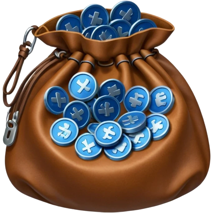 blue coins inside an opened brown money bag  emoji