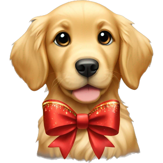 golden retriever puppy wearing a Christmas bow  emoji