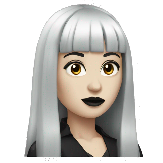 pale woman with long dark hair, gothic makeup, and full front bangs emoji