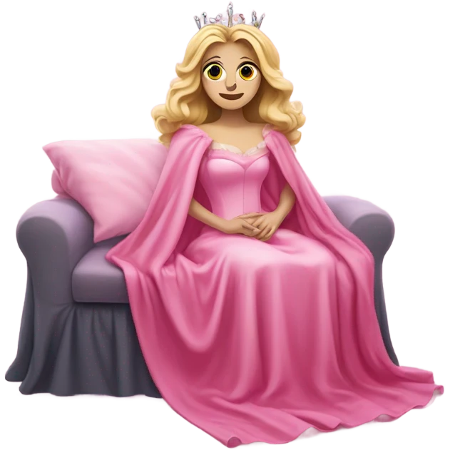 Glinda from wicked in her pink dress is sick coverd by a blanket emoji