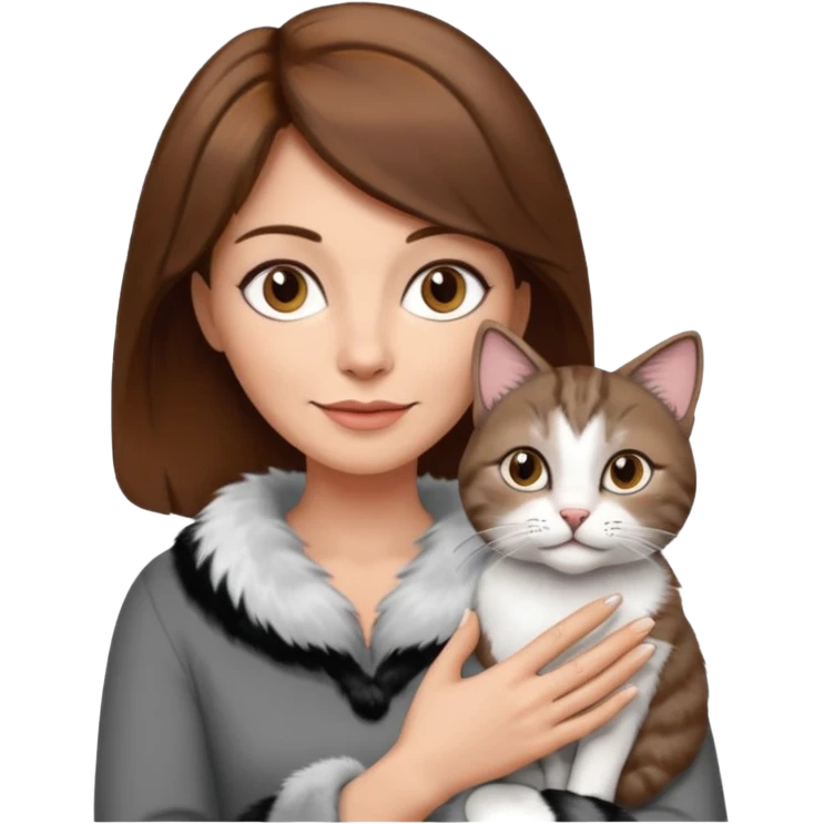 woman with cat on her hand, brown hair, 50 years old emoji
