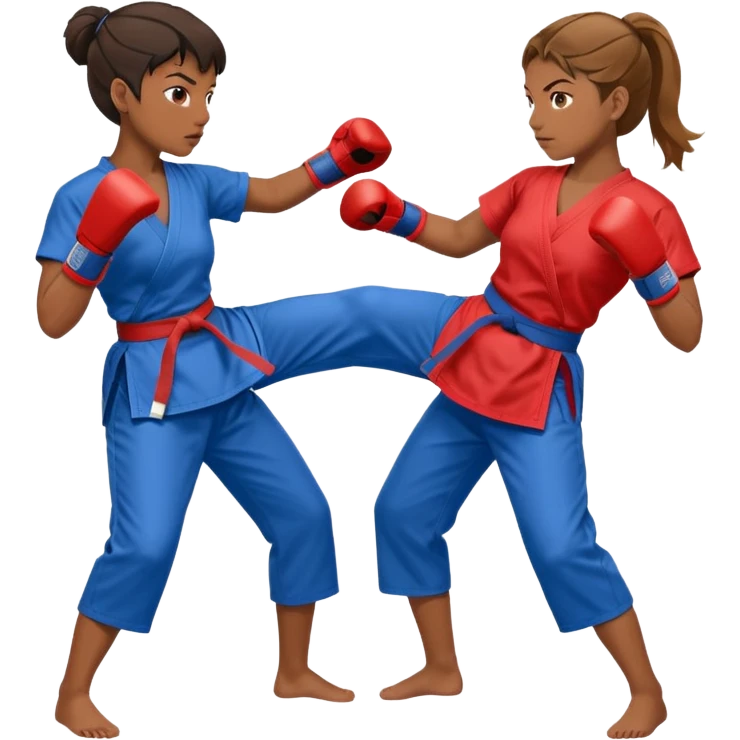 two women sparring, one in blue and one in red emoji