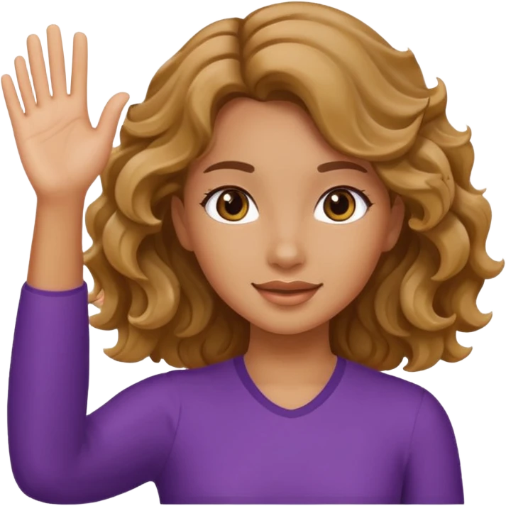 Girl with wavy hair and tan skin waving  emoji