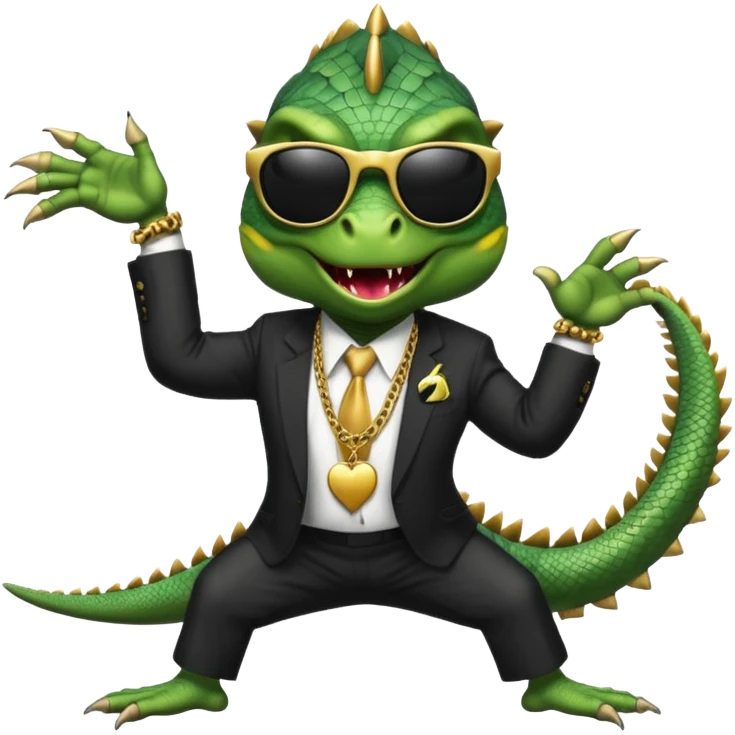 capitalist iguana banker godfather with black sunglasses breakdance scaring emoji
