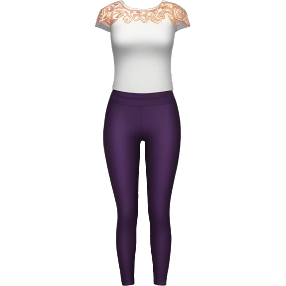 Realistic pair of dark purple legging pants with rose gold damask pattern on them. emoji