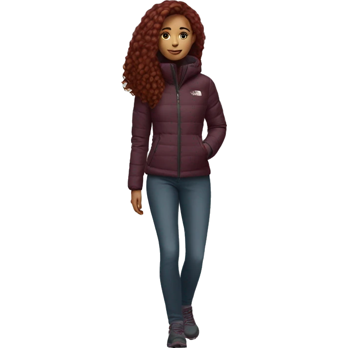 beautiful burgundy haired Girl wearing northface full body emoji
