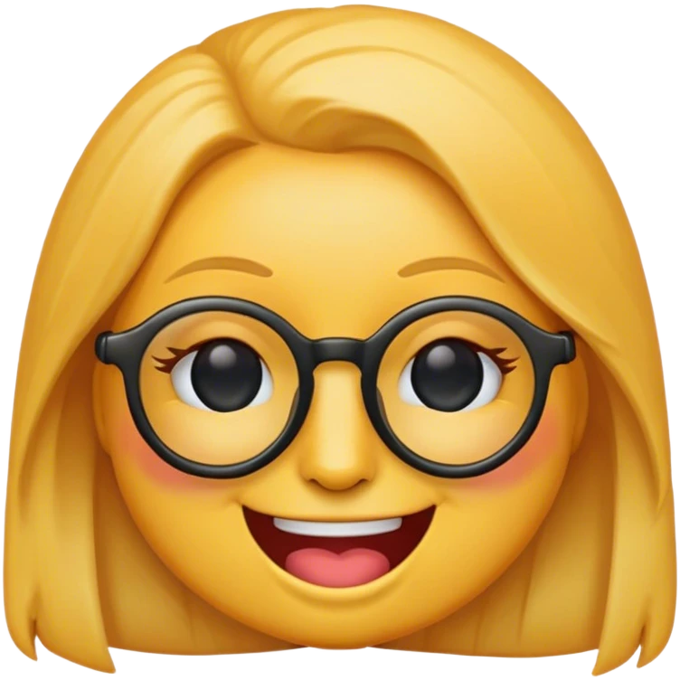 female yellow smiley face emoji, winking, glasses, no nose emoji