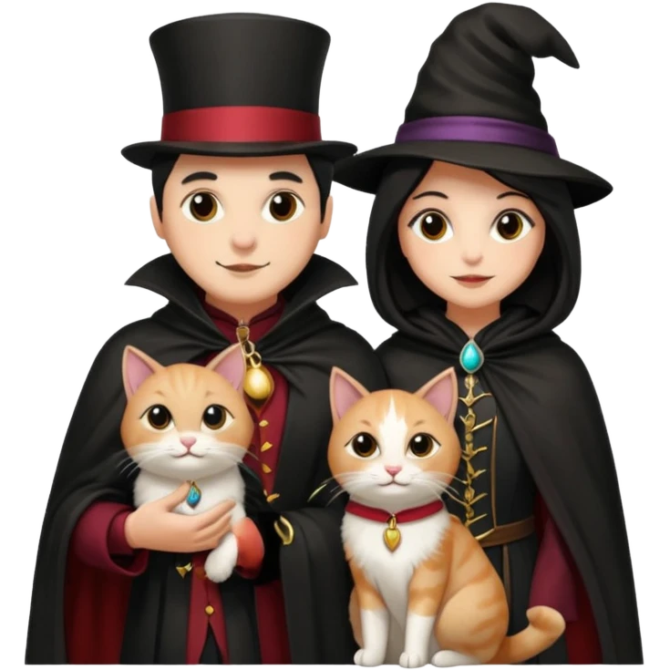 magician couple and their pet cat emoji