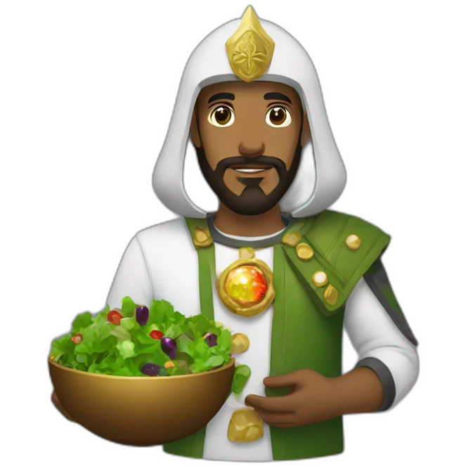 Saladin with gems and green salad in his hands emoji