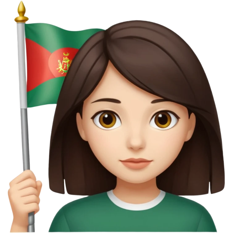 Una ragazza mora chiara con capelli medi mori con la bandiera della bulgaria tra le mani emoji