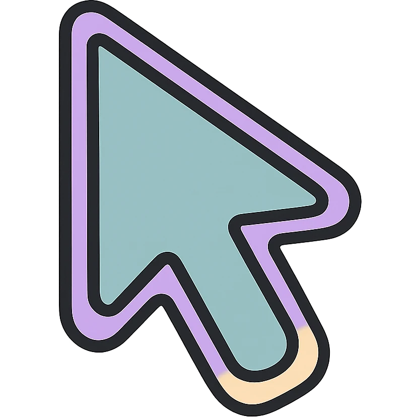mouse cursor arrow with double outline, thin clean contours, soft rounded shapes, pastel palette #98B5BC, #B5B3C1, #C9A3C9, #E4C0CA, #F7DCD1, #F7C0AA, detailed shadows and highlights, soft lighting, transparent background emoji