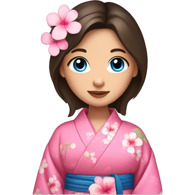 cute brunette girl with blue eyes in pink flower kimono emoji