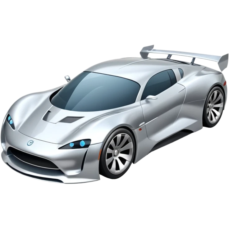 A low-profile futuristic car emoji made of polished silver chrome, wide body stance, smooth aerodynamic shape, glossy metallic surface, soft reflections, luxury swag aesthetic, minimal details, iOS emoji style, centered on clean white background, studio lighting emoji