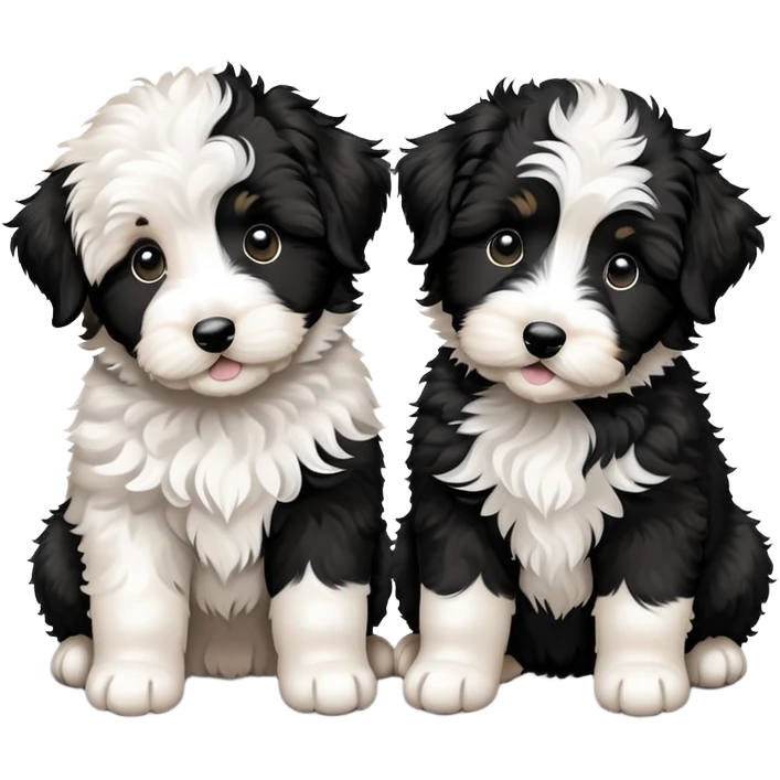 Two black and white aussiedoodle puppy emoji