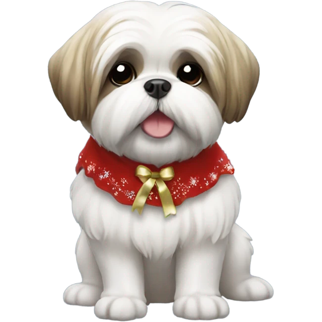 Shi tzu dog wearing Christmas dress emoji