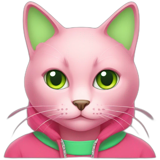 Black cat with green eyes red choker in a pink hoodie  emoji