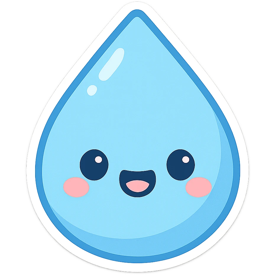 blue raindrop, happy face, simple and cute, chibi style sticker emoji