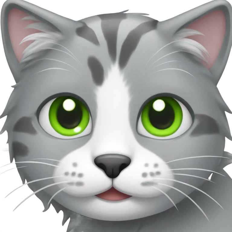 Happy cat grey fur with white stains and green eyes emoji