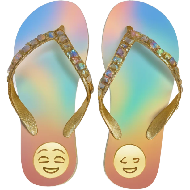 opal Crystal flip flop gold strap emoji