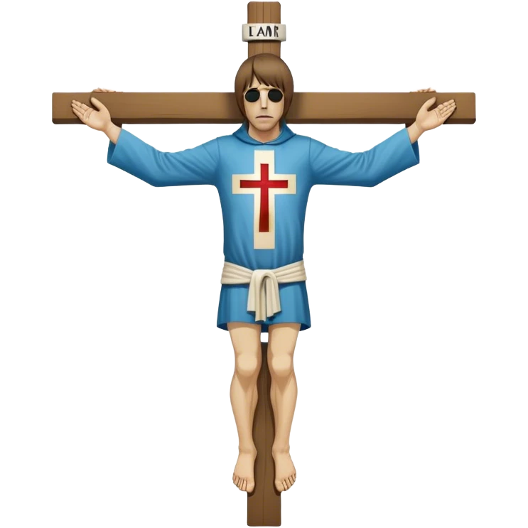Crucified Liam Gallagher in the style of Jesus full body on cross in mod clothing emoji
