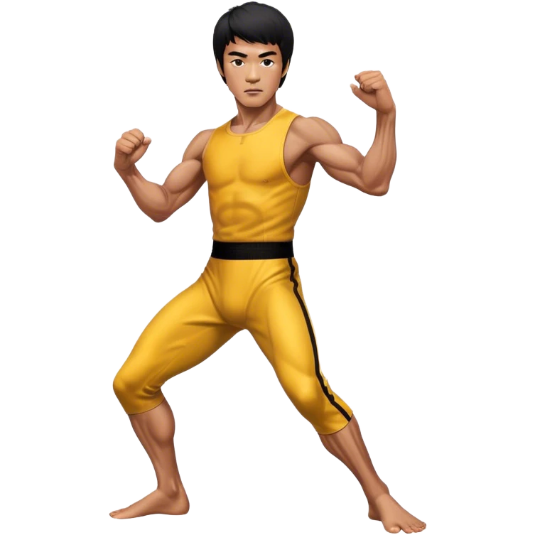 Cinematic Realistic portrait of Bruce Lee, shown as a legendary martial artist in a dynamic, powerful pose with modern athletic attire and finely detailed muscle definition, rendered in dramatic action lighting emoji