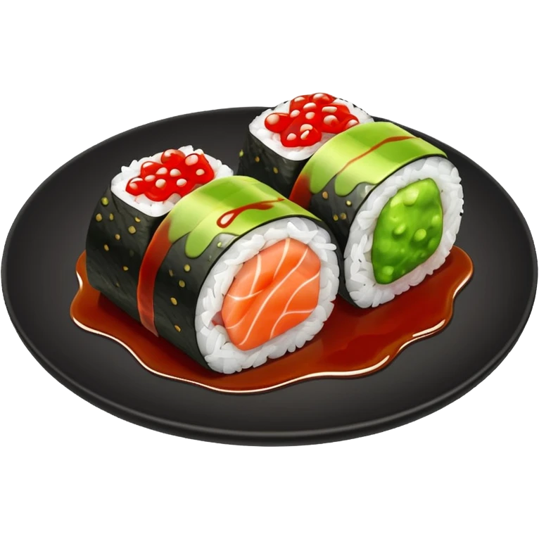 sushi roll on plate with green wasabi blob and small red chili emoji