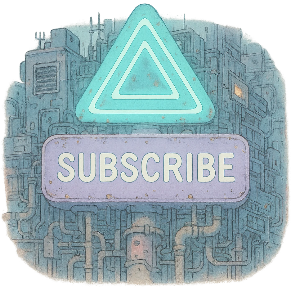 a lavender "subscribe" button, future, cyberpunk
the words appear below a triangle

 emoji