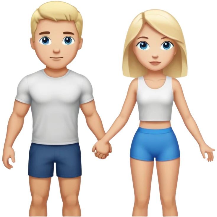 Buff and Tall white man with short black hair and white girl with long blonde hair and blue eyes holding hands emoji
