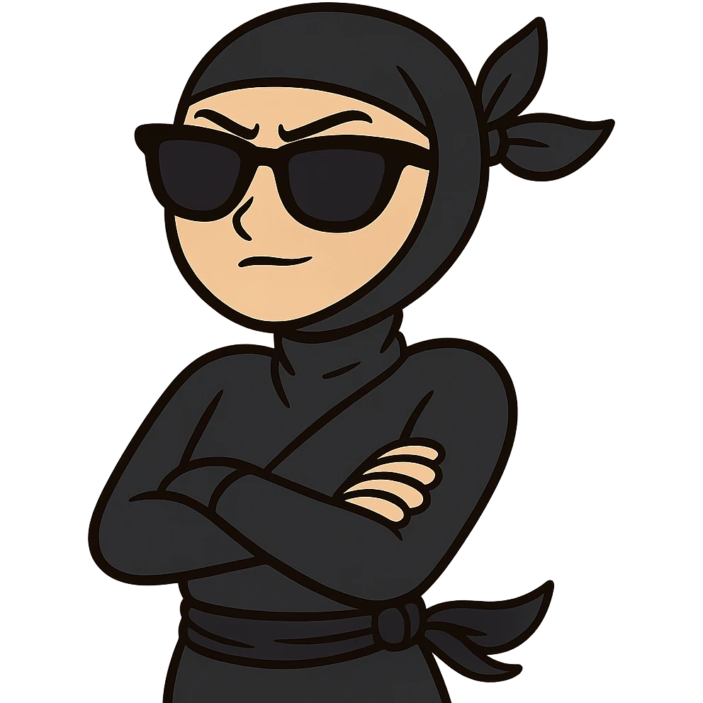 chic ninja wearing black sunglasses, cartoon style emoji